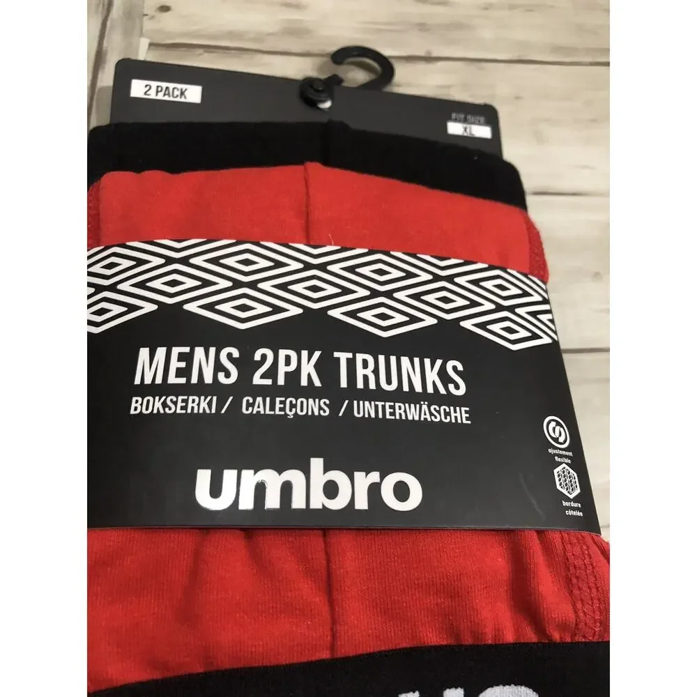 Umbro Boxer Trunks Mens XL Brief Underwear Red Shorts Cotton 2 Pack A8